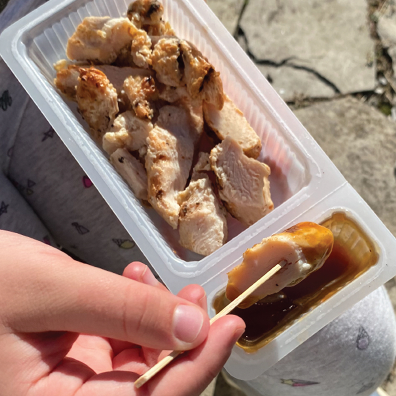 Chicken bites with teriyaki dipping sauce