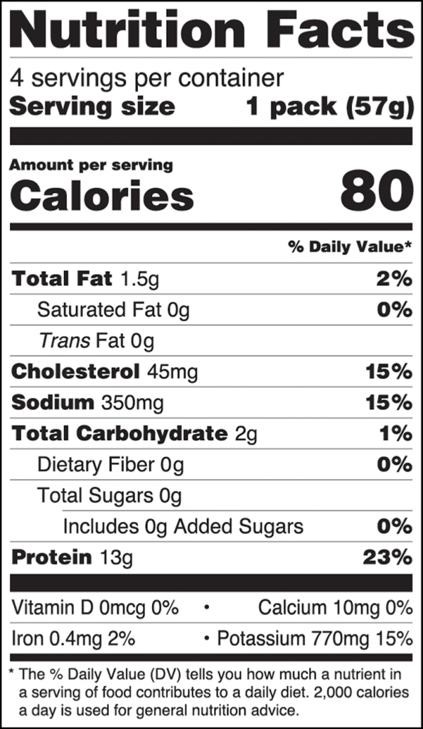 Go Snacks Chicken Breast Bites 4 Pack Retail Format Nutrition Facts Table