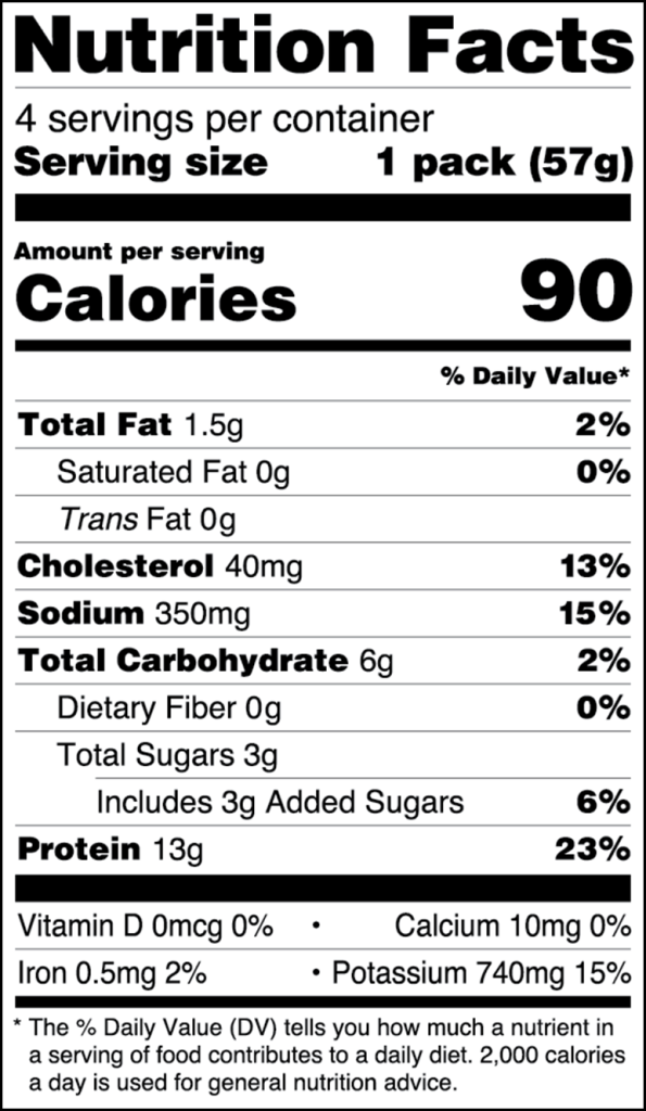 Go Snacks Chicken Breast Bites Hot Honey Flavor 4 Pack Retail Format Nutrition Facts Table